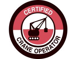 CERTIFIED CRANE OPERATOR Hard Hat Labels, 2" Dia, Card of 4 Labels, Black/Red on White