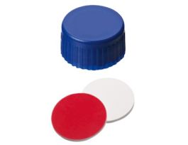 Short Thread Cap, 9mm, Closed Blue Polypropylene, Silicone/Red PTFE Septa; 1000/pk