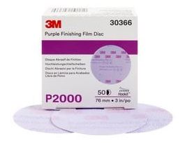 3M™ Hookit™ Purple Finishing Film Abrasive Disc 260L, 30366, 3 in, P2000, 50 discs per carton, 4 cartons per case
