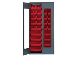 CABINET CLEARVIEW W/28 RED BINS STL 36IN