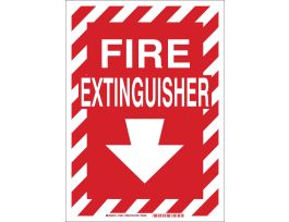 BradyGlo Fire Extinguisher Sign, 0.008" D, Red on Glow, Polyester