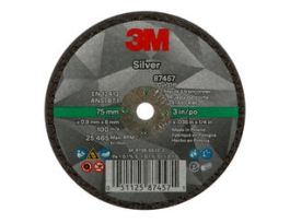 3M™ Silver Cut-Off Wheel, 87457, 60+, T1, 3 in x 0.035 in x 1/4 in, 50 ea/Case