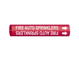 FIRE AUTO SPRINKLERS Pipe Marker, Fits Pipes 0.75" Dia. Thru 1.375" Dia.