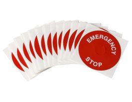 EMERGENCY STOP Raised Panel Labels, 3.50" Dia, Red