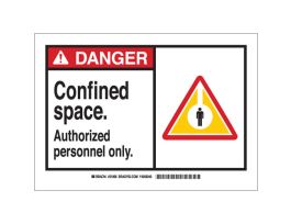 DANGER Confined Space. Authorized Personnel Only. Sign, 3.5" H x 5" W x 0.006" D, Polyester