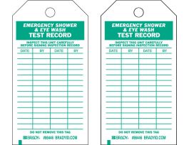 Tag EMERGENCY SHOWER & EYEWASH TEST RECORD Polyester 5.75x3 Green on White 10/PK