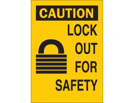 CAUTION Lock Out For Safety Sign, 10" H x 7" W x 0.1" D, Fiberglass