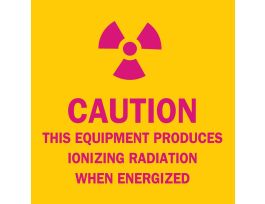 CAUTION This Equipment Produces Ionizing Radiation When Energized Sign, 2.25" H x 2.25" W x 0.006" D, Polyester