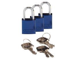 Compact Key Retaining Lockout Aluminum Padlock 1 in Aluminum Shackle KA Blue 3PK