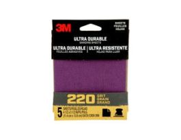 3M™ Ultra Durable Power Sanding 1/4 Sheet, 220 grit, 1/4Sht5pk220, 5 pk, 20/case