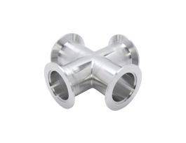 4-Way Cross Fitting, NW50 Size ISO-KF Flanges, 304 Stainless Steel