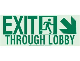Exit Through Lobby Sign, 7" H x 18" W x 0.045" D, Arrow Direction: Diagonal Down/Right