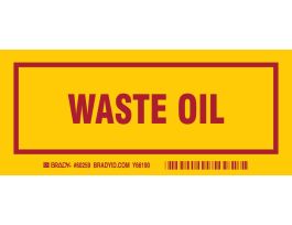 WASTE OIL Labels, 3" H x 7" W x 0.006" D, Red on Yellow