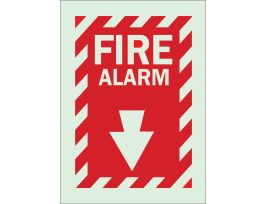 Fire Alarm Sign, 14" H x 10" W x 0.008" D, Red on Glow, Polyester