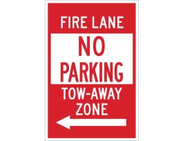 Fire Lane No Parking Tow-Away Zone Sign, 18" H x 12" W x 0.035" D, Aluminum