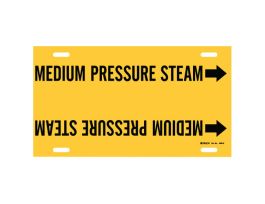 Strap-On Pipe Marker: MEDIUM PRESSURE STEAM, 10" H x 32" W, Fits Pipes 10" Dia. Thru 15" Dia.