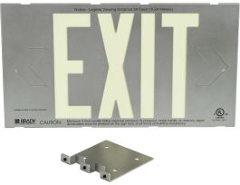 BradyGlo Exit Sign, 8.25" H x 15.25" W x 0.25" D, Glow on Silver, Double Faced Sign w/Bracket