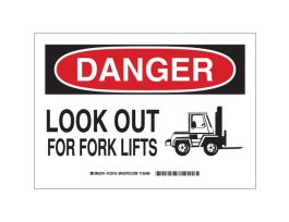 DANGER Look Out For Fork Lifts Sign, 10" H x 14" W x 0.06" D, Polystyrene