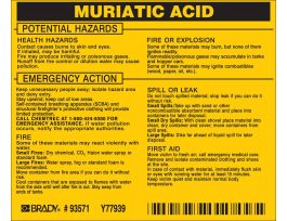 MURIATIC ACID Labels, 3.5" H x 4.5" W x 0.005" D, Black on Yellow