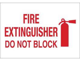Fire Extinguisher Do Not Block Sign, 7" H x 10" W x 0.006" D, Red on White, Polyester, w/Fire Extinguisher Pictogram