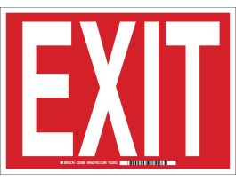 Exit Sign, 7" H x 10" W x 0.06" D, White on Red, Polystyrene