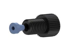 Flangeless Fitting, Short Head, Black Acetal, 1/16" OD Tubing, 1/4-28 Flat-Bottom; 10/PK