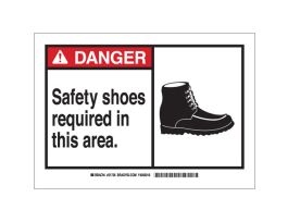 DANGER Safety Shoes Required In This Area. Sign, 3.5" H x 5" W x 0.006" D, Polyester