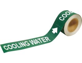 Self-Adhesive Pipe Marker: COOLING WATER, 2" H x 12" W, Roll of 25 Each, Fits Pipes 2.5" Dia. Thru 6" Dia.