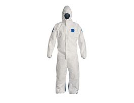 Tyvek® 400 D. Coverall. Hooded (Respirator Fit) Comfort Fit, Elastic Wrists, Ankles.and Waist. Serged Seams, 25/CS, White;Blue