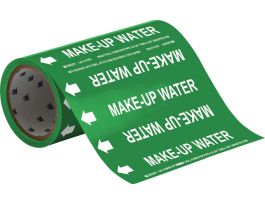 Make-Up Water Pipe Marker, 30' H x 8" W x 30' L, Roll of 30', Fits Pipes, 2.5" Dia. Thru 2" Dia.