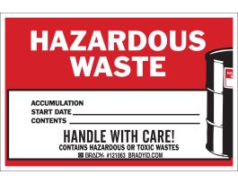 HAZARDOUS WASTE ACCUMULATION START DATE CONTENTS Labels, Pack of 100 Labels
