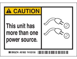 CAUTION This unit has more than one power source. Labels, 3.5" H x 5" W x 0.006" D, Black/Yellow on White