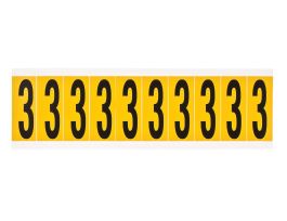 Outdoor Vinyl 1.938 in Black on Yellow Numbers 3 Card of 10 Labels