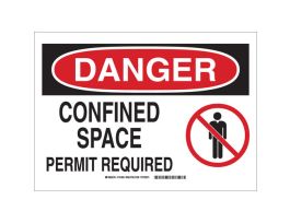 DANGER Confined Space Permit Required Sign, 10" H x 14" W x 0.1" D, Fiberglass