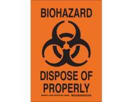 Biohazard Dispose Of Properly Sign, 14" H x 10" W x 0.035" D, Aluminum