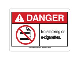 DANGER No Smoking Or E-Cigarettes. Sign, 10" H x 14" W x 0.006" D, Polyester