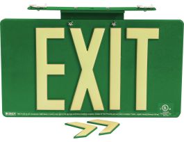 BradyGlo Exit Sign, Green, 9.5" H x 17.25" W x .25" D, Double Sided, T-Bar