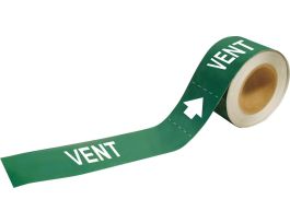 Self-Adhesive Pipe Marker: VENT, 2" H x 12" W, Roll of 25 Each, Fits Pipes 2.5" Dia. Thru 6" Dia.