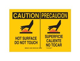 Bilingual CAUTION Hot Surface Do Not Touch Sign, 7" H x 10" W x 0.035" D, Aluminum
