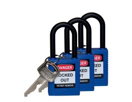 Standard Key Retaining Lockout Nylon Padlock 1.5 in Nylon Shackle KA Blue 3PK