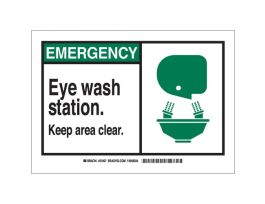 EMERGENCY Eye Wash Station. Keep Area Clear. Sign, 10" H x 14" W x 0.035" D, Aluminum