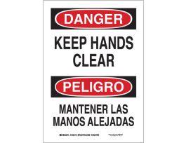 Bilingual DANGER Keep Hands Clear Sign, 14" H x 10" W x 0.006" D, Polyester