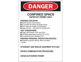 DANGER Confined Space Sign, 10" H x 7" W x 0.035" D, Aluminum