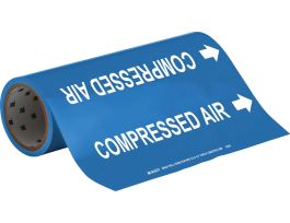 Roll Form Pipe Marker: COMPRESSED AIR, 30' H x 12" W, Roll of 30', Fits Pipes, 2.5" Dia. Thru 6" Dia.