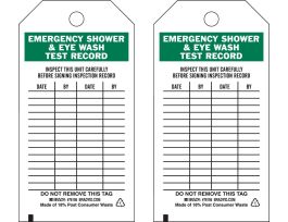 Tag EMERGENCY SHOWER & EYEWASH TEST RECORD Polyester 5.75x3 Black, GN/WH 25PK