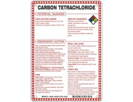 Carbon Tetrachloride Potential Hazards Sign, 10" H x 7" W x 0.1" D, Black/Blue/Red/Yellow on White