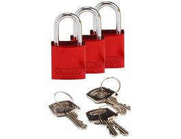 Compact Key Retaining Lockout Aluminum Padlock 1 in Aluminum Shackle KA Red 3PK