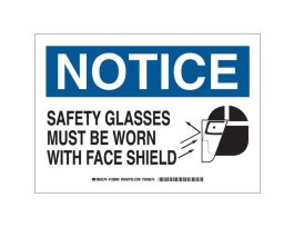 NOTICE Safety Glasses Must Be Worn With Face Shield Sign, 10" H x 14" W x 0.006" D, Polyester
