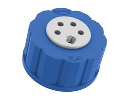 Solvent Bottle Cap, GL45, 4 Luer ports and 1 venting port, blue; 1/ea