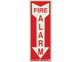 Fire Alarm Sign, 14" H x 3.5" W x 0.008" D, Red on Glow, Polyester
